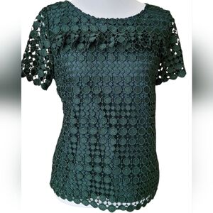 Talbots RSVP Lined Hunter Green Lace Blouse Small Petite